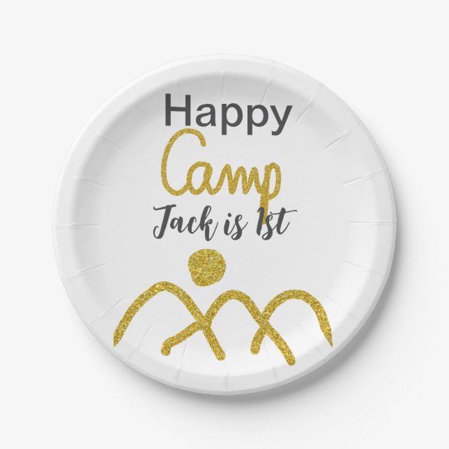 Happy camping camper one birthday kids golden sun pappteller (Vorderseite)