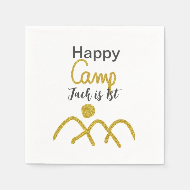 Happy camping camper one birthday kids golden sun serviette (Vorderseite)