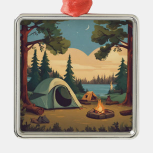 Happy Camping Zelt und Campfire Ornament Aus Metall