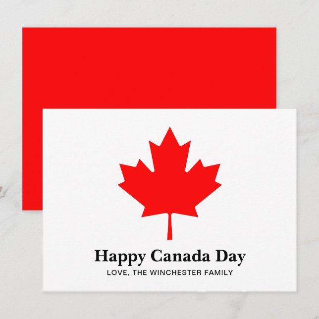Happy Canada Day Custom Text mit rotem Ahornblatt Karte (Vorne/Hinten)