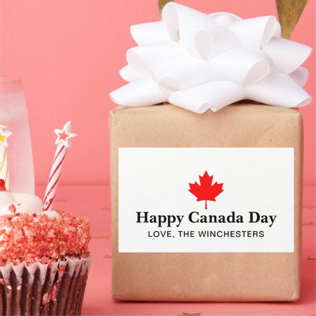Happy Canada Day Custom Text mit rotem Ahornblatt Rechteckiger Aufkleber (Party)