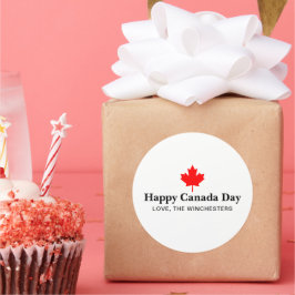 Happy Canada Day Custom Text mit rotem Ahornblatt Runder Aufkleber