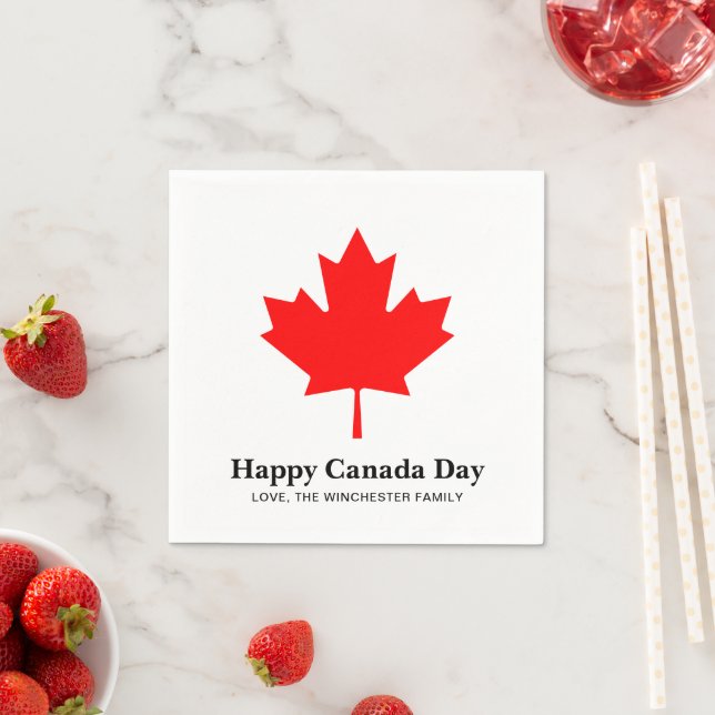 Happy Canada Day Custom Text mit rotem Ahornblatt Serviette (Beispiel)