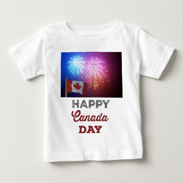 Happy Canada Day Flag & Fireworks Baby T-shirt (Vorderseite)