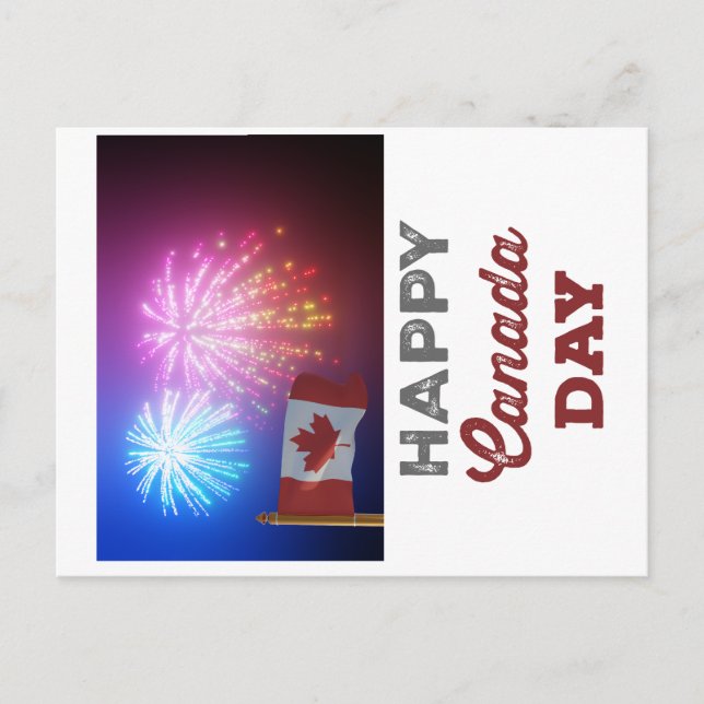 Happy Canada Day Flag & Fireworks Postkarte (Vorderseite)