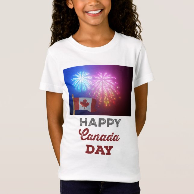 Happy Canada Day Flag & Fireworks T-Shirt (Vorderseite)