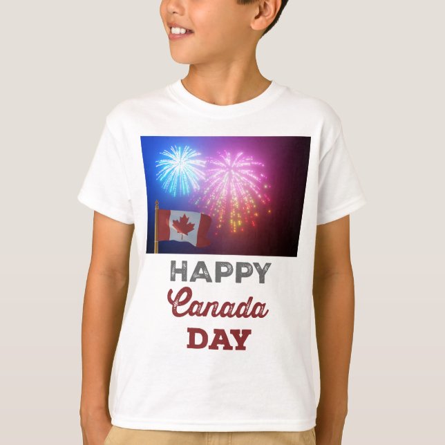 Happy Canada Day Flag & Fireworks T-Shirt (Vorderseite)