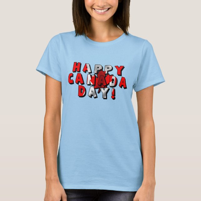 Happy Canada Day Flag Text T-Shirt (Vorderseite)
