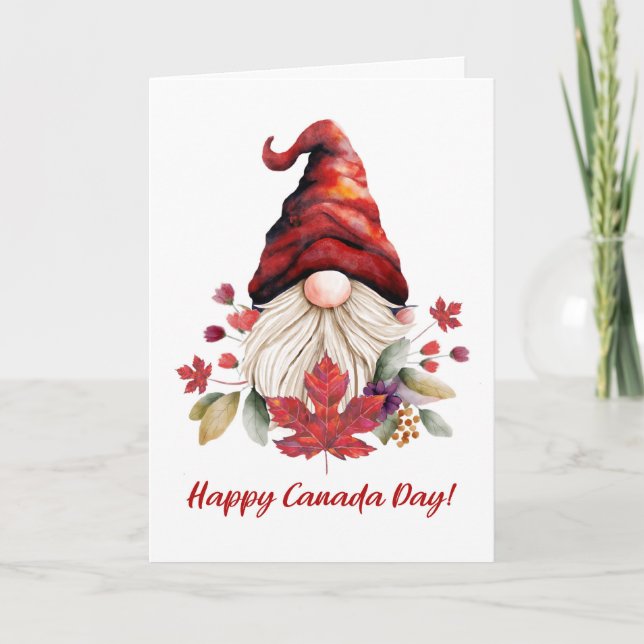 Happy Canada Day mit Whimsical Gnome Maple Leaf Karte (Vorderseite)