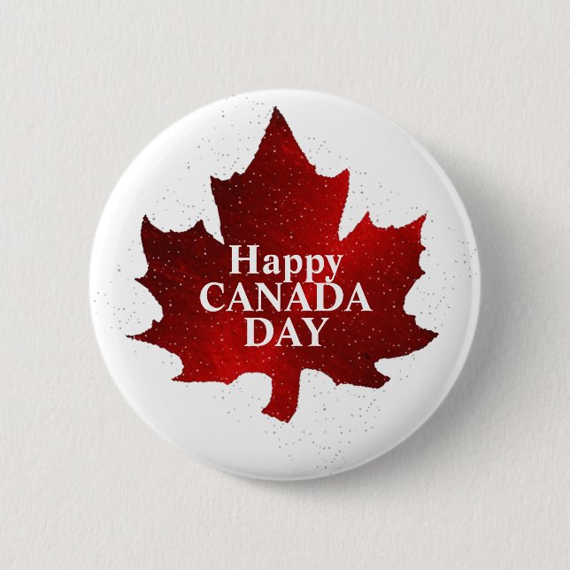 Happy CANADA DAY RED MAPLE LEAF Button (Vorderseite)