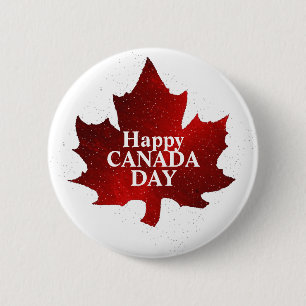 Happy CANADA DAY RED MAPLE LEAF Button