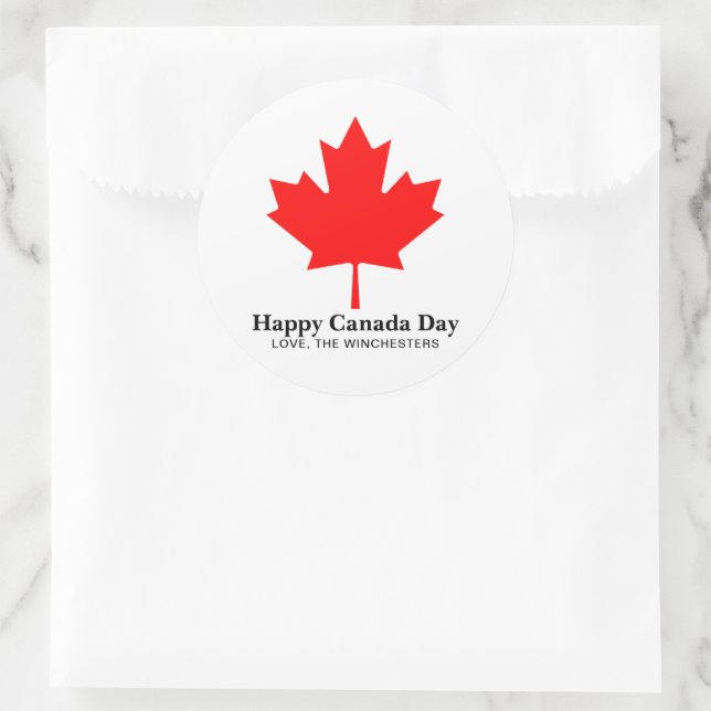 Happy Canada Day Rotes Ahornblatt mit benutzerdefi Runder Aufkleber (Tasche)