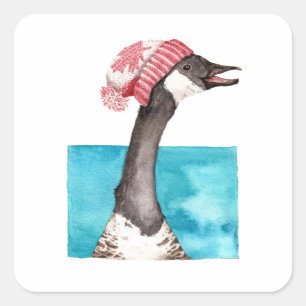 Happy Canada Goose in a Toque Quadratischer Aufkleber