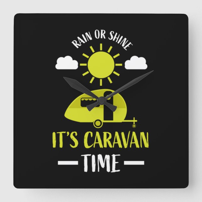 Happy Caravan Camping Quadratische Wanduhr (Vorderseite)