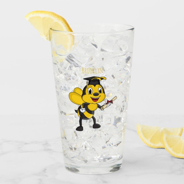 Happy Cartoon bee Abschluss Glas (Vorderseite Ice)