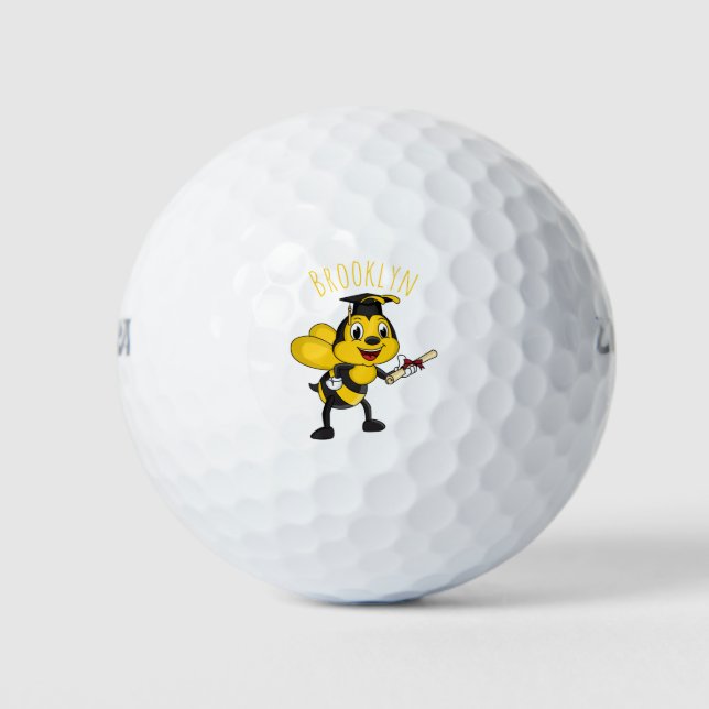 Happy Cartoon bee Abschluss Golfball (Vorderseite)