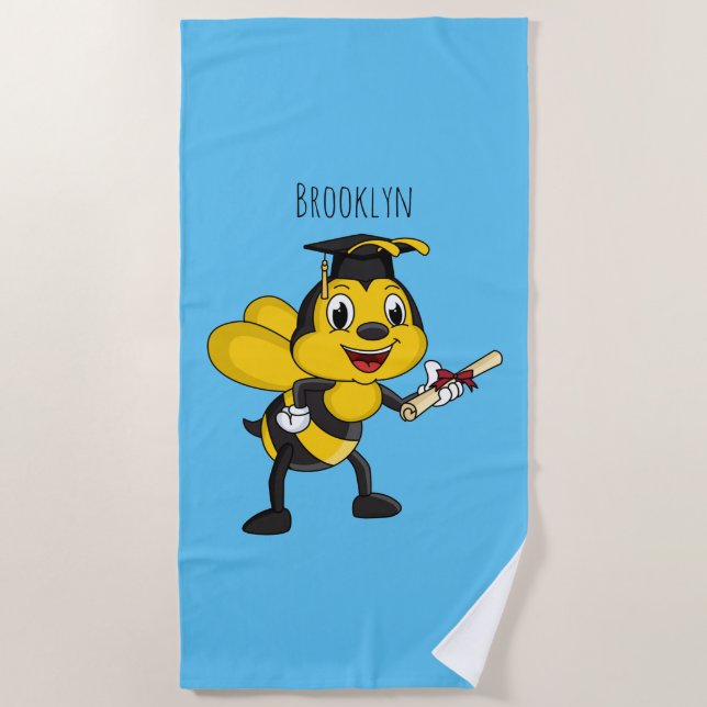 Happy Cartoon bee Abschluss Strandtuch (Vorderseite)