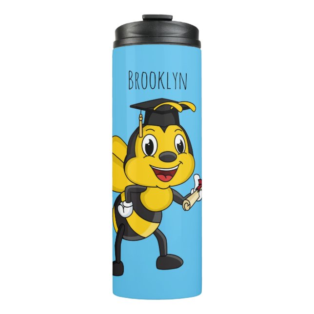 Happy Cartoon bee Abschluss Thermosbecher (Vorderseite)