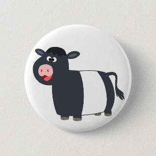Happy Cartoon Belted Galloway Cow Button Abzeichen
