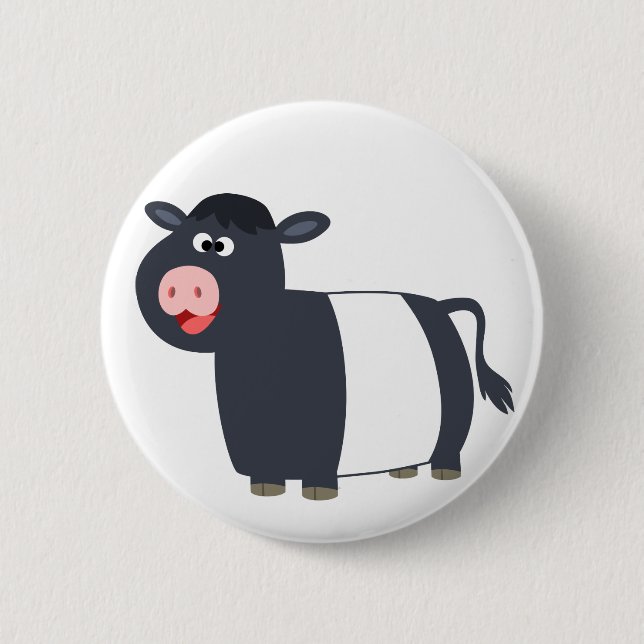 Happy Cartoon Belted Galloway Cow Button Abzeichen (Vorderseite)