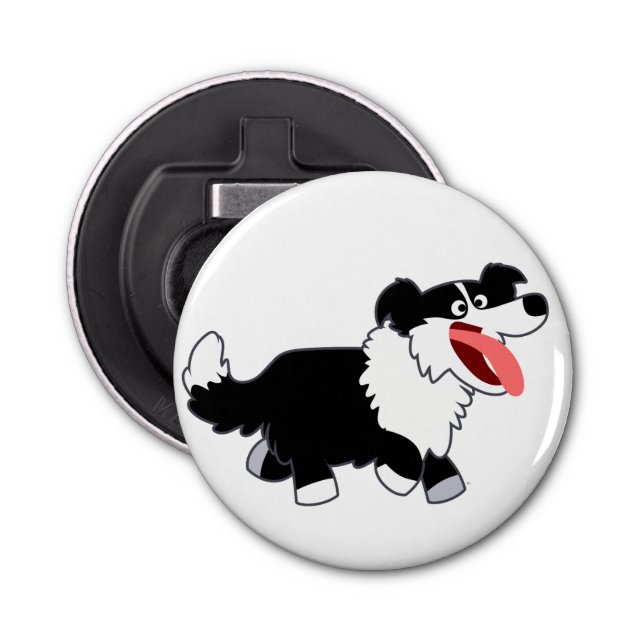 Happy Cartoon Border Collie Button Flaschenöffner (Vorderseite)