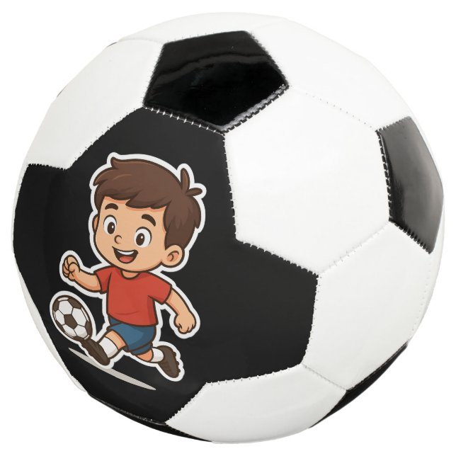 Happy Cartoon Boy Playing Soccer Fußball (Dreiviertel)