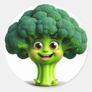 Happy Cartoon Broccoli Charakter mit Spaß Runder Aufkleber