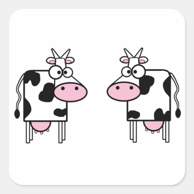 Happy Cartoon Cows Quadratischer Aufkleber (Vorderseite)