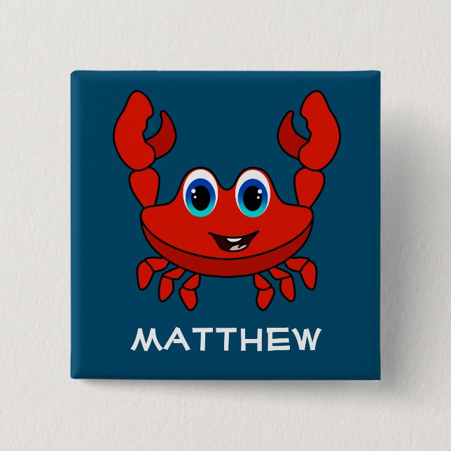 Happy Cartoon Crab Personalisiert Kids Button (Vorderseite)
