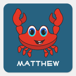 Happy Cartoon Crab Personalisiert Kids Quadratischer Aufkleber