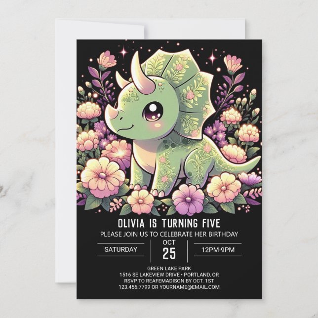 Happy Cartoon Dinosaur Digital Geburtstag Einladung (Vorderseite)