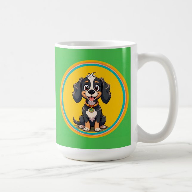 Happy Cartoon Dog in einem farbigen Circular Frame Kaffeetasse (Rechts)