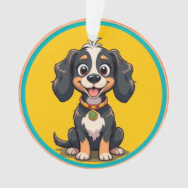 Happy Cartoon Dog in einem farbigen Circular Frame Ornament