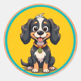 Happy Cartoon Dog in einem farbigen Circular Frame Runder Aufkleber