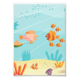 Happy Cartoon Fish Families Fotodruck