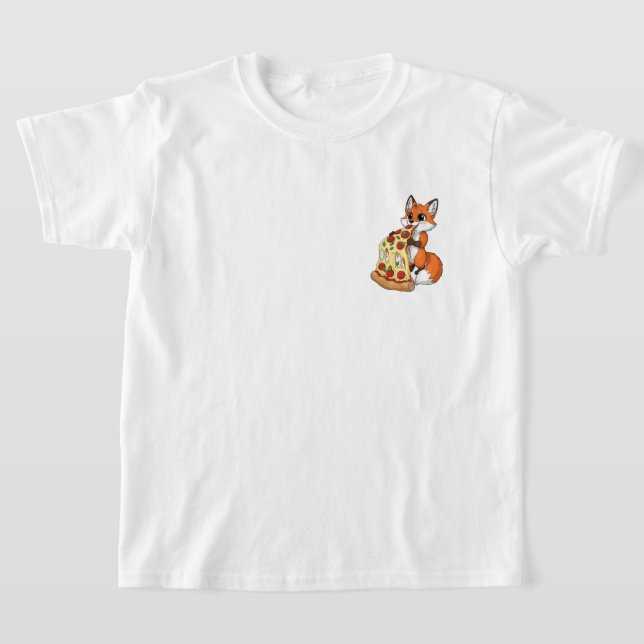Happy Cartoon Fox Eating Giant Cheesy Pizza T-Shirt (Ablage )