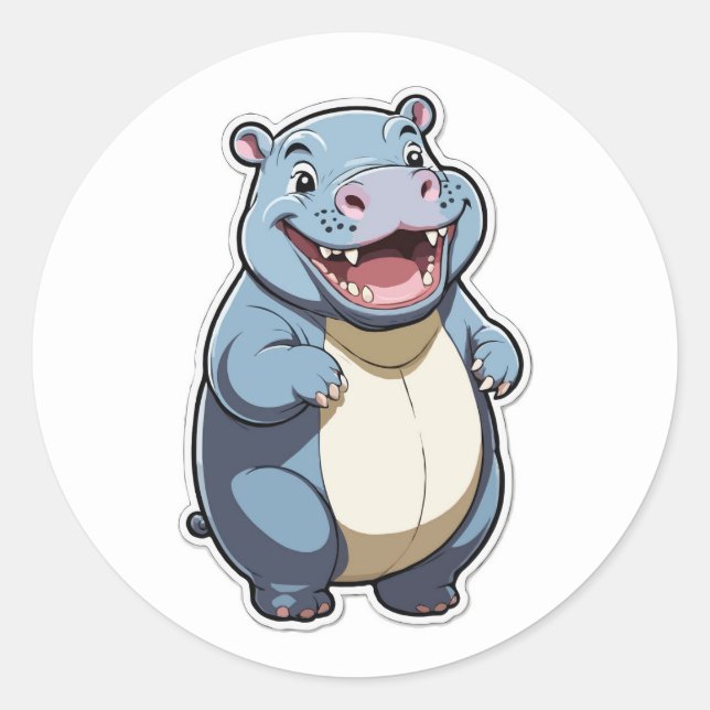 Happy Cartoon Hippo Character Design Runder Aufkleber (Vorderseite)