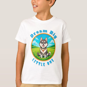 Happy Cartoon Husky Hund sitzend draußen T-Shirt