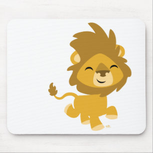 Happy Cartoon Lion Rundaufkleber Mousepad