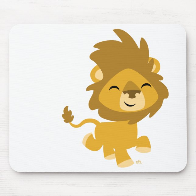 Happy Cartoon Lion Rundaufkleber Mousepad (Vorne)