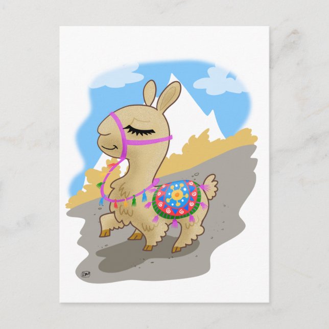 Happy Cartoon Llama Postkarte (Vorderseite)