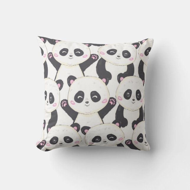 Happy Cartoon Panda Pattern Kissen (Vorderseite)