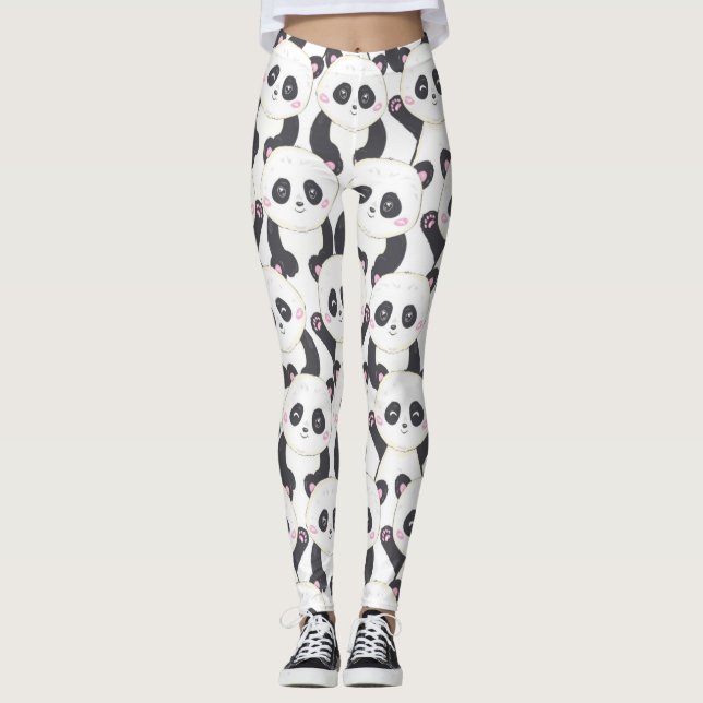 Happy Cartoon Panda Pattern Leggings (Vorderseite)