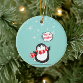 Happy Cartoon Penguin Keramik Ornament