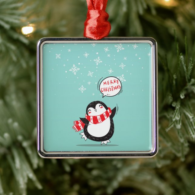 Happy Cartoon Penguin Ornament Aus Metall (Baum)