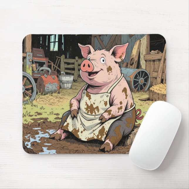 Happy Cartoon Pig in einer landwirtschaftlichen Sc Mousepad (Mit Mouse)