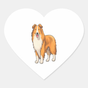Happy Cartoon Rough Collie Herz-Aufkleber