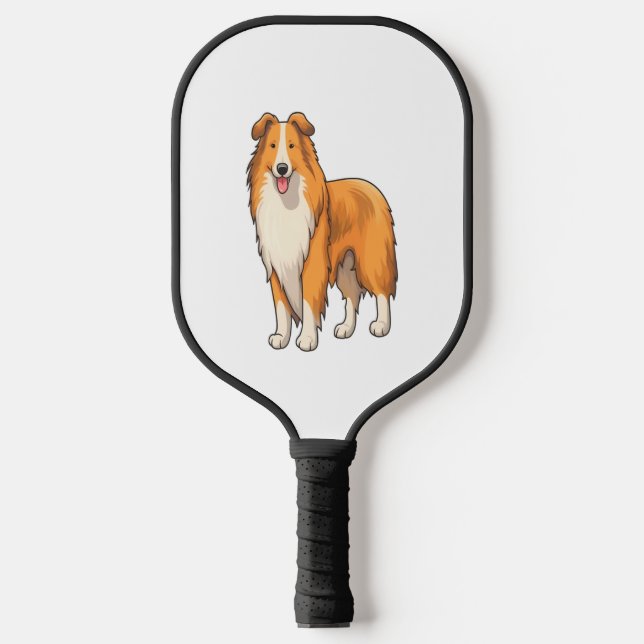Happy Cartoon Rough Collie Pickleball Schläger (Vorderseite)