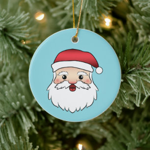 Happy Cartoon Santa Claus Head On Blue Keramik Ornament