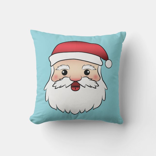 Happy Cartoon Santa Claus Head On Blue Kissen (Vorderseite)